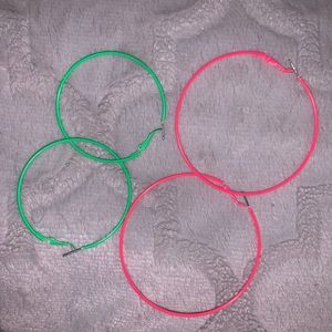 Neon Pink and Green Hoop Earrings
